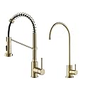 KRAUS Bolden Commercial Style Pull-Down Kitchen Faucet and Purita Water Filter Faucet Combo in Spot Free Antique Champagne Bronze, KPF-1610-FF-100SFACB