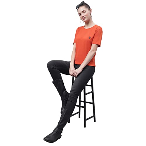 Image of Mack Jonney Women Round Neck Cotton Solid Regular Fit T-Shirt-T Anthraa 001-P