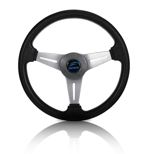 mophrati Lancha rápida, Volante de 3 radios, yate, Barco Marino, Revestimiento de aleación Aluminio, Espuma PU, Eje 3/4 Pulgadas, Accesorios timón Antideslizante 340mm