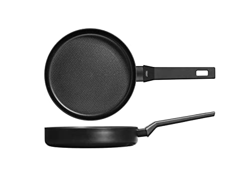 H&H All Blacks Padella in Alluminio con rivestimento Antiaderente Pfluon, 22cm, Rivestimento interno a nido d'ape, Induzione