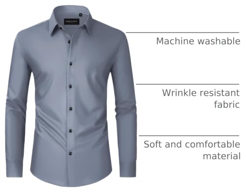 Image of Alimens & Gentle Men's Dress Shirts Long Sleeve Wrinkle Free Stretch Business Casual Wedding Button Down Shirt