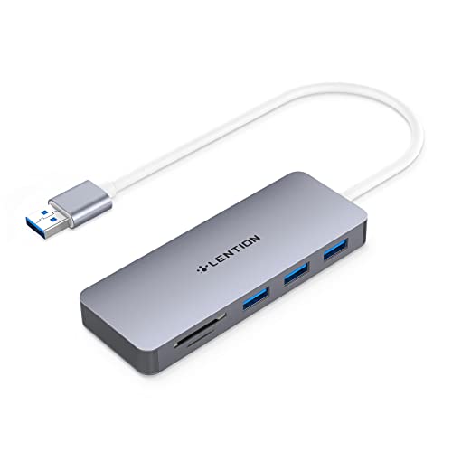 LENTION USB 3.0 Hub with 3 USB 3.0 & SD/Micro SD Card Reader Adapter for Micro/SDXC/SDHC/SD/UHS-I Cards Compatible MacBook Air/Pro (Previous Generation), Surface, Chromebook, More (CB-H15, S