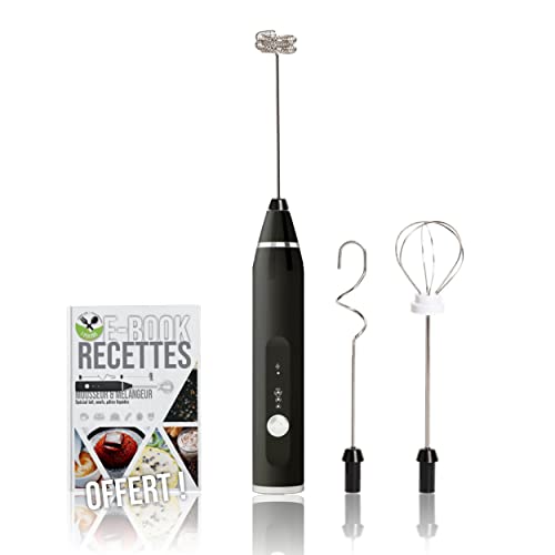 mousseur à lait électrique rechargeable usb 3 en 1 I 3 vitesses I i-pucine I mini mixer l mini fouet, batteur pour cappuccino l Nespresso I mousse de lait l chocolat + Ebook recettes téléchargeable