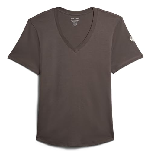 MON CHOU Women’s Premium Organic Pima Cotton V-Neck T-Shirt – Soft, Sustainable, Short Sleeve Relaxed Fit Everyday Tee (Cocoa, Medium)