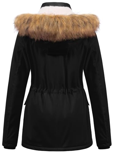 Chrisuno Women's Winter Parka Coats Soft Fleece Sherpa Lined Drawstring Snow Jacket With Faux Fur Trim Hood2