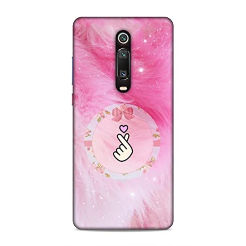 Image of Printed Mobile Back Hard Case Cover for Xiaomi Redmi K20 / K20 Pro | Finger Hearts, Pink Feathers, Soft Furr -2191