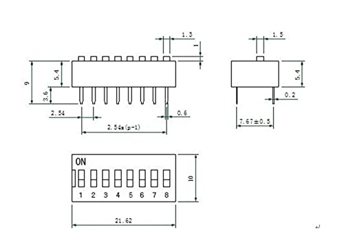 Interrupteur à bascule bleu pas 2.54mm cadran DIP commutateur de code 10 broches, lot 100pc