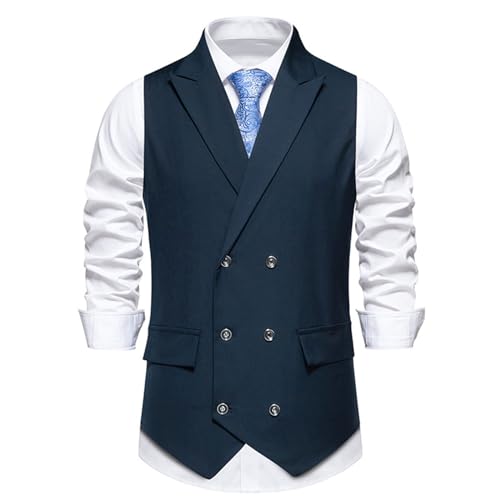 Chaleco de traje para hombre de doble botonadura con cuello en V y corte regular ajustado