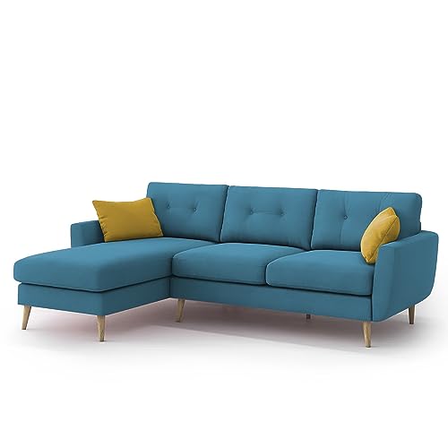 Image of BRAXTON Lindel LHS 4 Seater L Shape Sofa Set for Living Room (Turquise) Premium Velvet Fabric Sofa