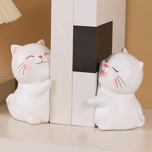 Fuhjythy Fermacarte Adorabile Con Gatti, Fermacarte Adorabile Per Scaffali Con Gatti, Fermacarte Adorabile In Resina Bianca 2 Pezzi - 4