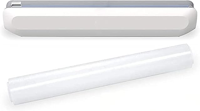 Plastic Wrap Dispenser with Slide Cutter, Refillable Cling Film Dispenser with Steel Cutter and 12x250 BPA Free Household Reusable Food Wrap Dispenser with Cutter for Foil/Film Roll