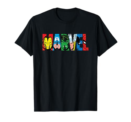 Marvel Logo Classic Avengers & Spider-Man Retro Comic Art T-Shirt