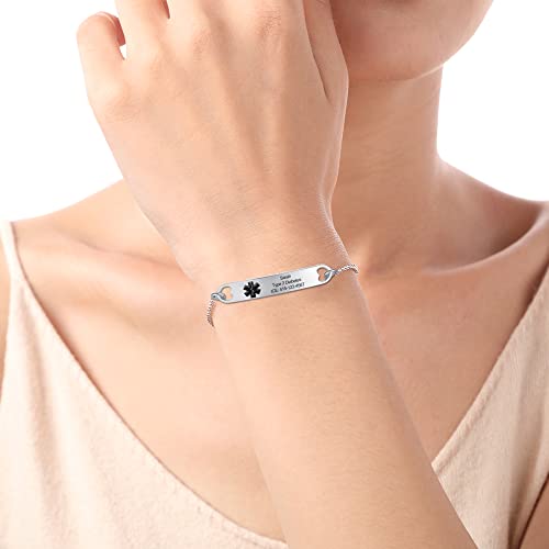 Kurafeel Medical Alert Bracelets For Women Men, Personalized Medical Id Bracelets Wristband Stainless Steel Medical Emergency Bracelet With Free Engraving Adjustable For Girls Kids Mom Mother Father #TOP2