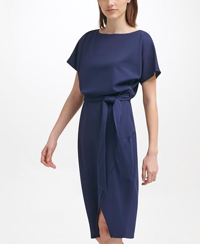 Image of Kensie Womens Short Sleeve Tie Waist Midi Dress