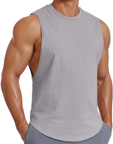 COOFANDY Muscle Tank Tops for Men Cut Off Sleeveless Cotton T Shirt Bodybuilding Outdoor Workout Regular Fit Shirts Grey S