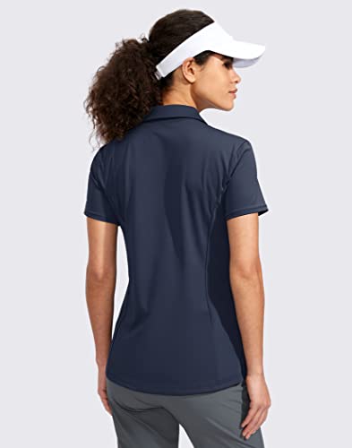 Viodia Women's Golf Shirt Short Sleeve With Zip Up Quick Dry Stretch Tennis Collared Polo Shirts For Women Golf Apparel Clothes Navy #TOP1