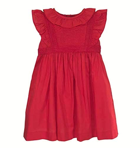 Toddler Baby Girls' Cotton Dress Lace Ruffle Sleeves Princess Party Dress Red