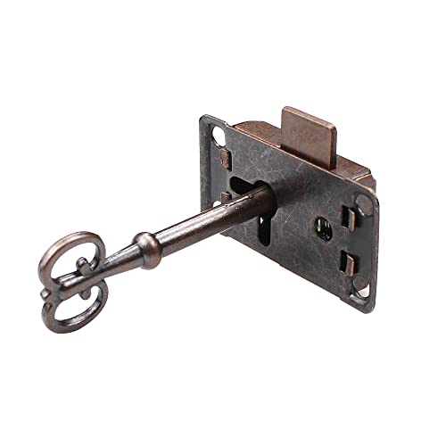 Quiodok 2 Pcs Antique Cabinet Door Lock Sets, Vintage Lock with Key for Wardrobes Drawers, Boxes, Bronze,red - Image 4