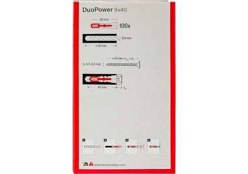Fischer 537641 Duopower Dübel, Grau/Rot, 8 x 40 mm, 100 Stück