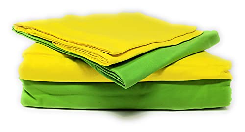 Tache 6 Pc Cotton Reversible Bright Solid Yellow & Green Lemon Lime Duvet Cover Set With Fitted Sheet, Full #TOP5