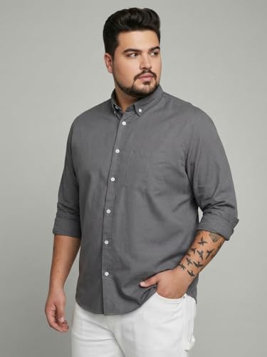 Image of Urbano Plus Men's Cotton Full Sleeve Regular Fit Solid Oxford Shirt with Button-Down Collar
