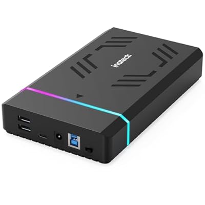 Inateck RGB 3.5-Inch Hard Drive Enclosure, USB 3.0 External Hard Drive Enclosure for 2.5\'\'/3.5\'\' SATA HDD and SSD, with Expansion Ports and 12V/2A Power Adapter, Supports Up to 20TB, FE3003