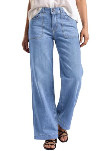Sidefeel Women's Wide Leg Jeans High Waisted Stretchy Tummy Control Denim Pants Spring Outfits Iceland Blue Size 10