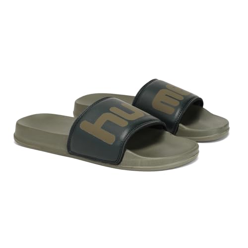 hummel Chunk - Chanclas para hombre, cómodas y acolchadas, con soporte de arco, duraderas, ligeras, flexibles, estilo moderno, chanclas y pantuflas para uso diario, Chappal, Verde Oliva Y Verde, 43 EU