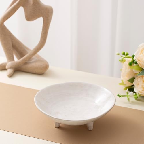 CM CHIC MONDAY 6.1\" Decorative Bowl, Multi-Purpose Decorative Bowls for Keys, Candy and Home Decor, Small Ceramic Bowl (Retro White)