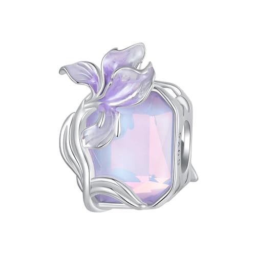 Dijes iris cristal morado en plata 925, abalorios elegantes de alta joyería