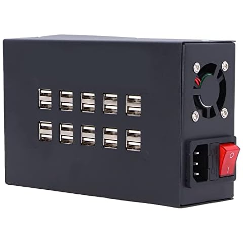 TICFOX USB Charger Station 20 Ports Charging Block Station Protection Hub 220V Multiple Devices USB Charger Multi Ports USB Charger Charging for Home Office USB‑20D Cover