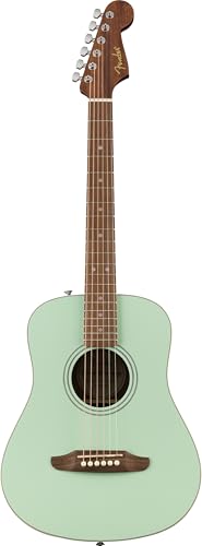 Fender California Standard Redondo Mini Guitarra Acústica con Bolsa, Tapa de Pícea, Color Surf Green