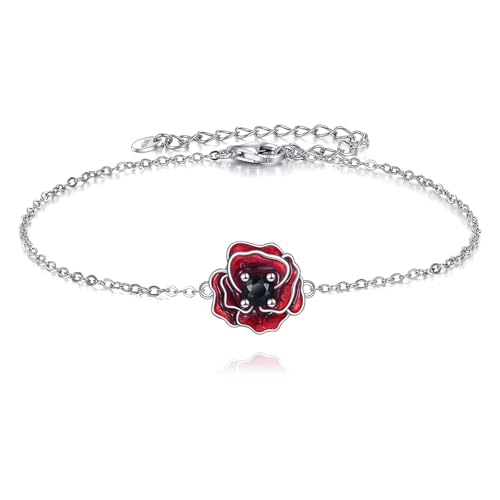 Cadeau pour femme bracelet coquelicot en argent 925 fleur rouge ONEFINITY