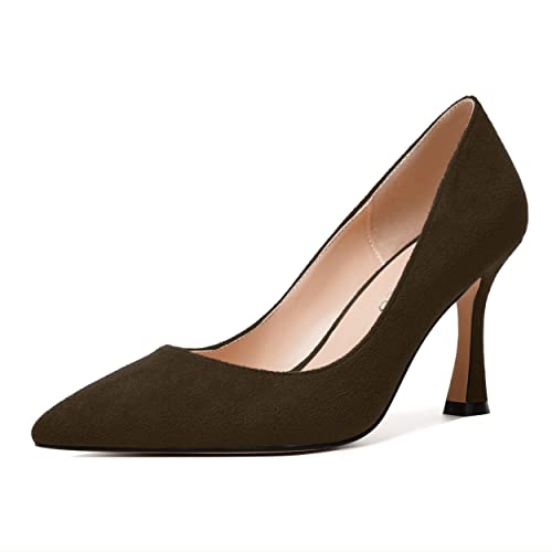 MODENCOCO Womens Fashion Slip On Pointed Toe Sexy Party Suede Stiletto High Heel Pumps Dress Shoes 3.5 Inch