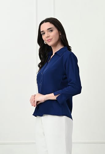 Image of FUNDAY FASHION Women's Crepe Casual Regular Fit Solid V Collered Shirt (Pack of 2)