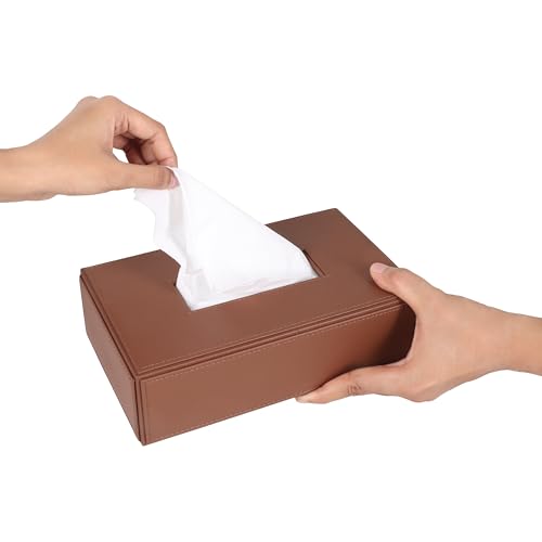 Image of V-CUBE DESIGNS Premium Vegan Leather Tissue Box Holder | Paper Napkin Holder | Sturdy Tissue Case /Cover /Dispenser /Organizer for Home /Bathroom /Office /Table /Desk /Car | Tan