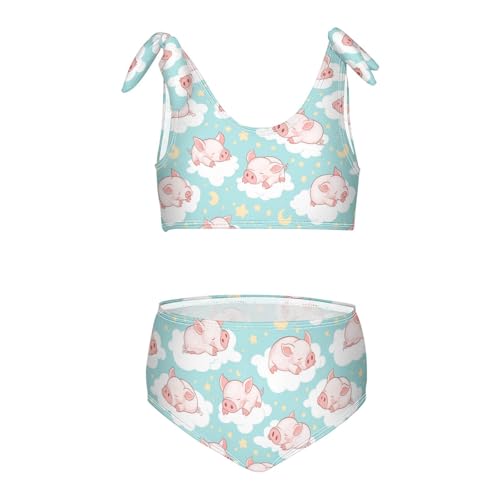 Wusikd Pink Piglets Sleeping Girls Swimsuits Two Piece Clouds Stars Swimwear Bikini Set for for Girls Size 3T
