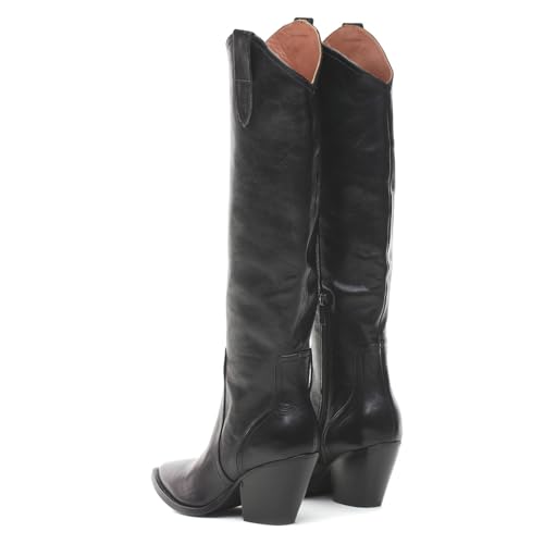 XYD Women Block Chunky Heel Cowboy Boot Knee High Pointed Toe Side Zip Festival Weekend Dress Bootie Shoes4