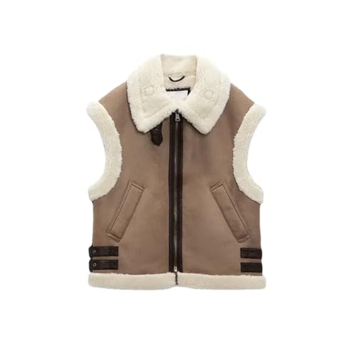 Chaqueta de piel de oveja sintética sin mangas abrigo cálido doble cara para invierno