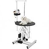 24 Inch Electric Dog Grooming Table, Rotating Grooming Desktop for Small Pet, with Overhead Arm, Foot Remote, Tool Organizer, Capacity 250LBS