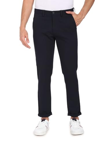 Image of U.S. Polo ASSN. Men's Regular Solid Textured Austin Trim Fit Mid Rise Casual Trousers