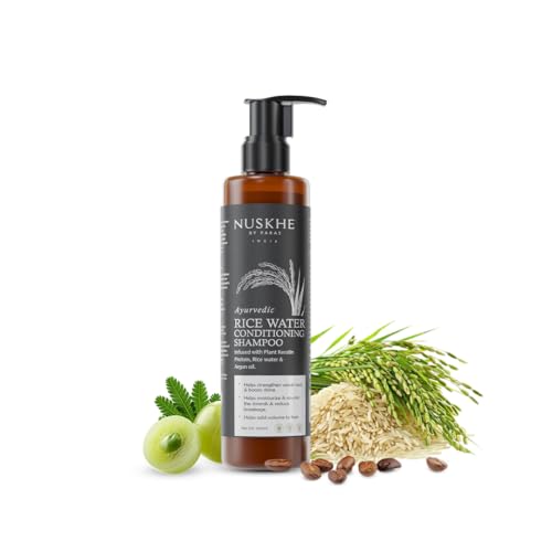 Image of Nuskhe by Paras | Ayurvedic Rice Water Conditioning Shampoo | With Coffee, Bhringraj, Amla & Argan Oil | Helps Reduce Hair Fall, Strengthen Roots & Add Volume | For All Hair Types | 200ml