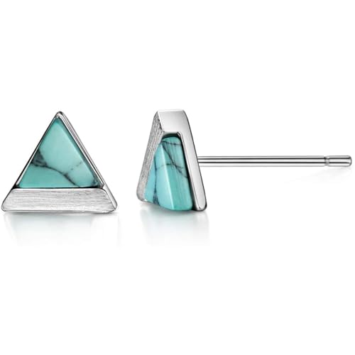 Michooyel Turquoise Stud Earrings for Women, 925 Sterling Silver and Handmade Turquoise Earrings Triangle Cut Simple Jewelry Earring