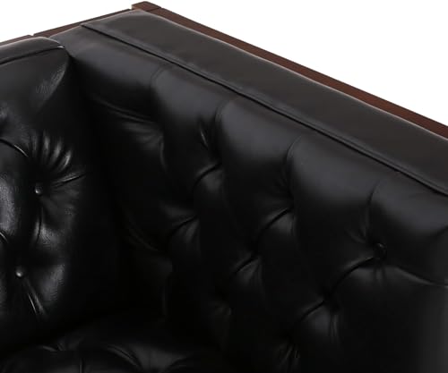 Image of Merax Modern PU Sofa Set, Couch with Button-Tufted Diamond Stitching, Rubberwood Frame, Tuxedo Arms, Low Profile Design Mid-Century Modern Style, Black