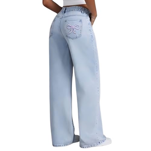 Baggy Jeans for Girls Bow Jeans High Waist Wide Leg Loose Pants Casual Streetwear Cute Clothes 4-13 Years