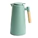 Izolowany dzbanek próżniowy, termiczna karafka na kawę na gorącą i zimną herbatę kawę, z prostym bezpiecznym przyciskiem, drewniany uchwyt, antypoślizgowy spód, do domu biura hotelu (zielony, 1000 ml)