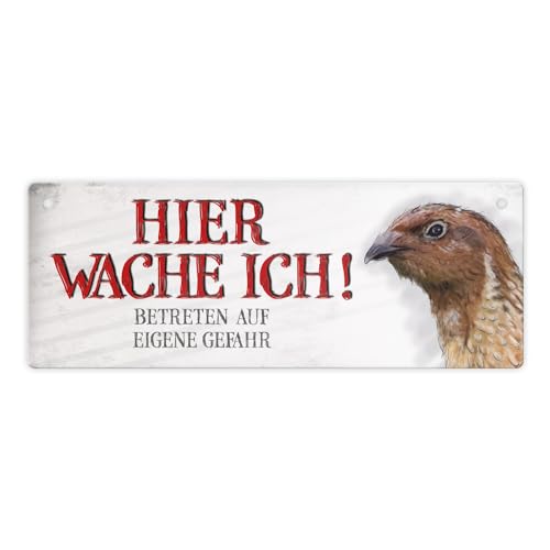 Metallschild mit Wachtel Motiv und Spruch: Betreten auf eigene Gefahr - Hier wache ich!