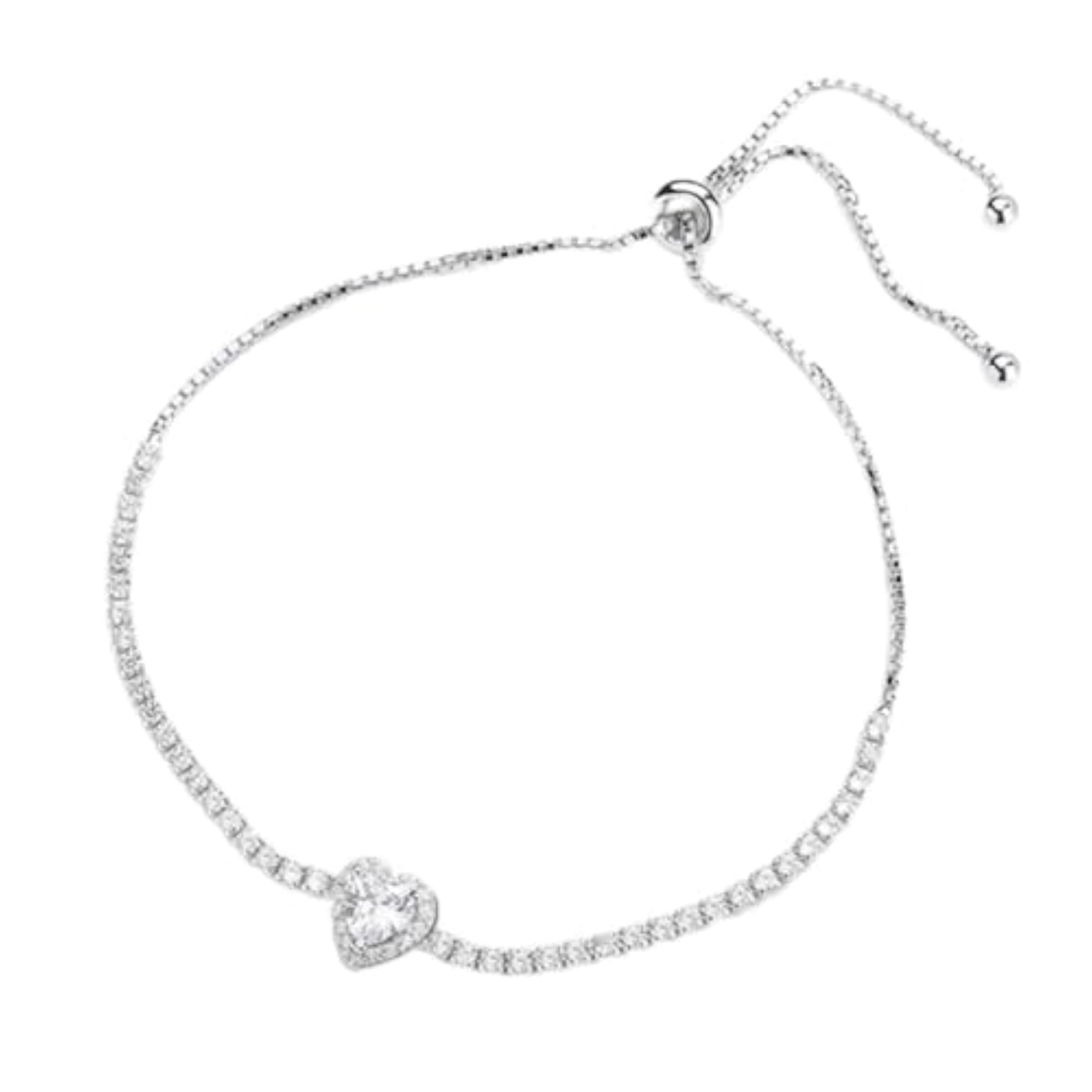 925 Hallmark Silver Heart Cut Diamond Bracelet, Gift for Her