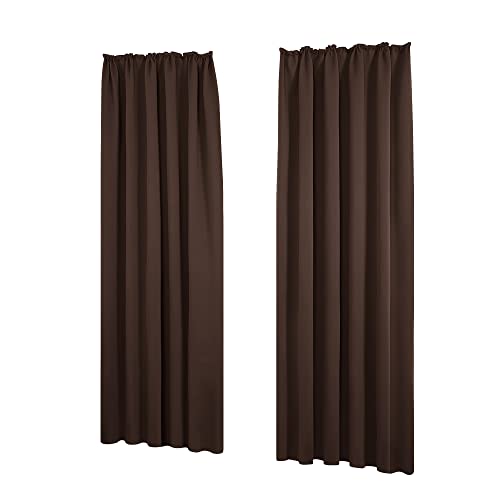 Deconovo Energy Saving Pencil Pleat Curtains Blackout Curtains Thermal Insulated Curtains for Bedroom W55 x L54 Inch Chocolate One Pair
