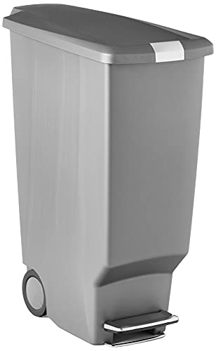 simplehuman 40 Liter / 10.6 Gallon Slim Kitchen Step Trash Can With Secure Slide Lock, Grey Plastic